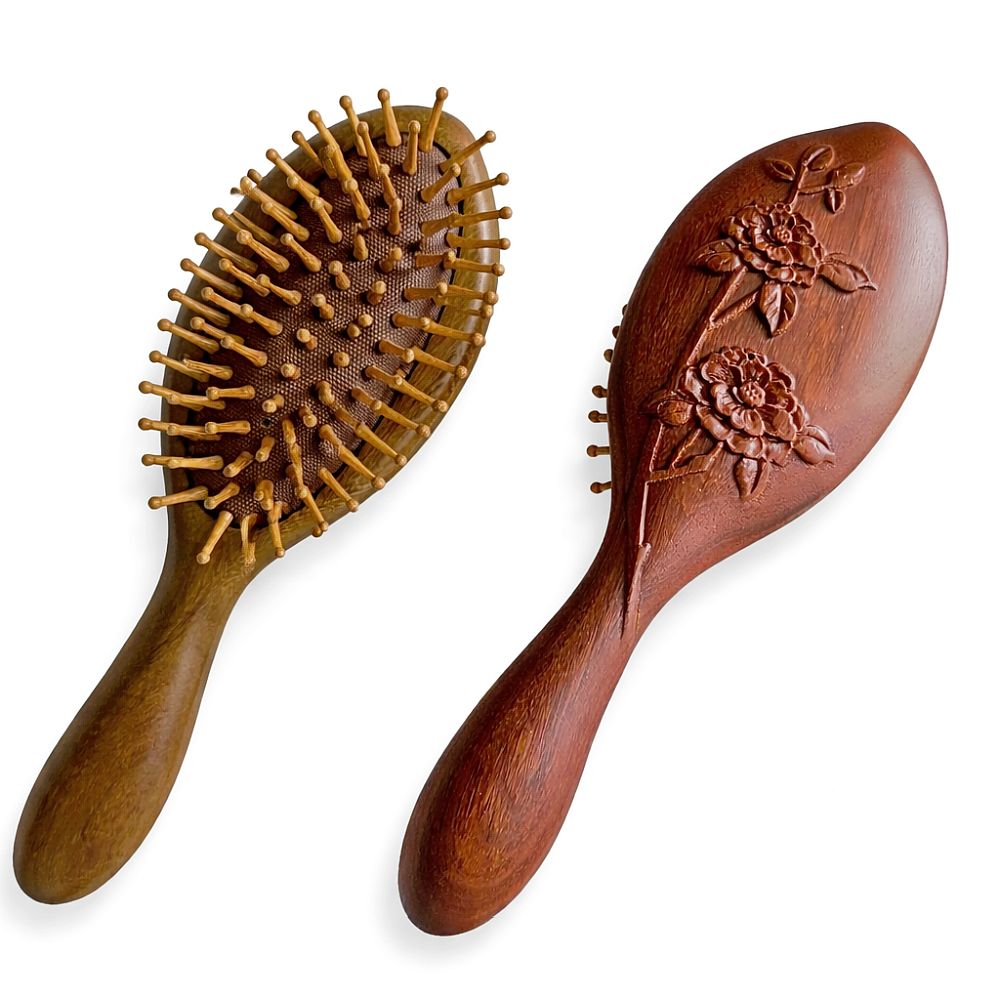 Dřevěný santalový kartáč na vlasy Růže